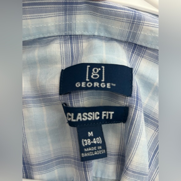 Men’s “GEORGE” Blue/White Plaid Short Sleeved Button Up Shirt SIZE:M - Picture 3 of 4